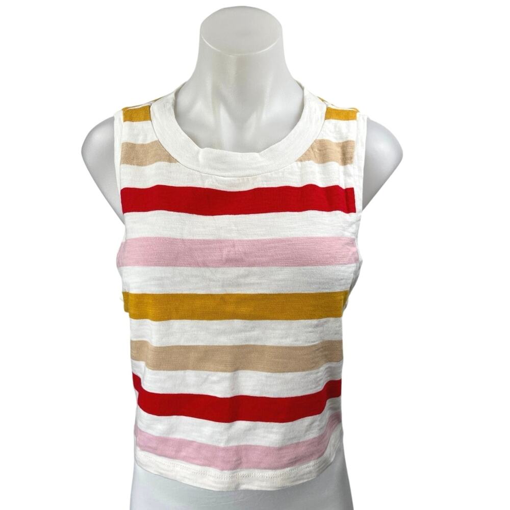 Lou & Grey Womens Multicolor Striped Sleeveless Knit Pullover Crop Tank Top Sz L